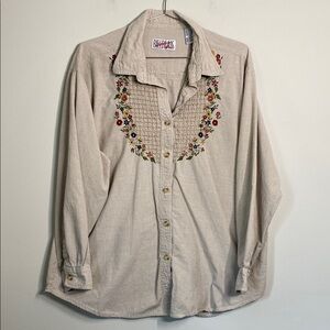 Women’s Bill Blass Long Sleeve Embroidered Cotton Button Up 1X
